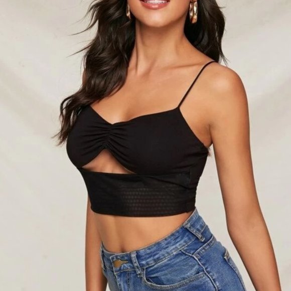 SHEIN Tops - Black Cut Out Bandage Stretch Cropped Tank Top M